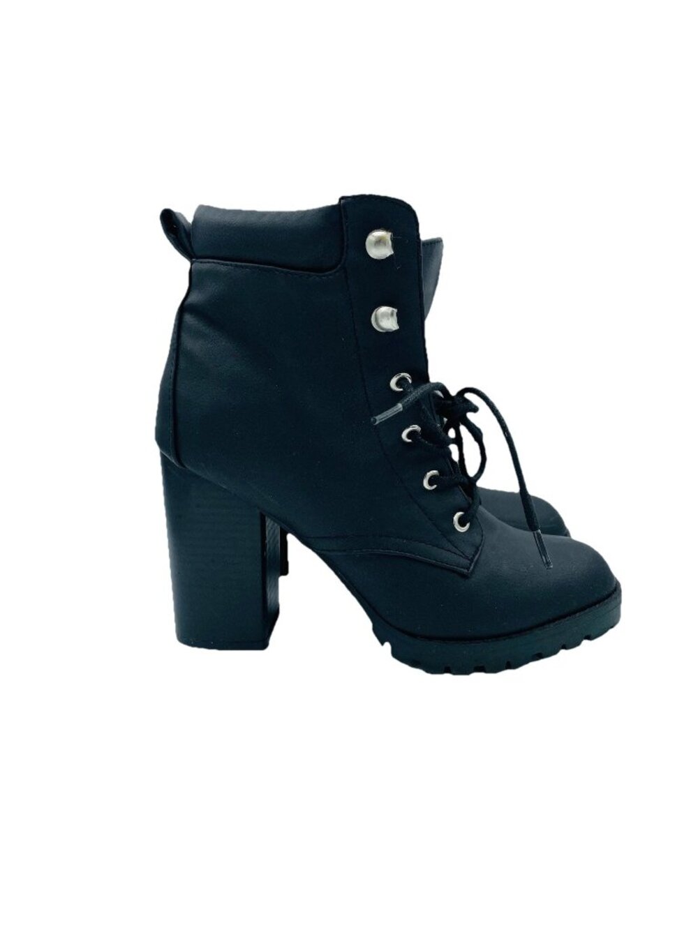 Madden Girl Shoes Womens Size 7.5 Black Loen High Heeled Combat Boots Lace Up
